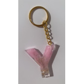 Y Harfi Pembe Renk Epoksi ve Deniz Kabuğu Kırığı Süslemeli Gold Halka Anahtarlık El Yapımı Hediyelik - 5