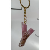 Y Harfi Pembe Renk Epoksi ve Deniz Kabuğu Kırığı Süslemeli Gold Halka Anahtarlık El Yapımı Hediyelik - 6