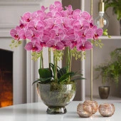 Nettenevime Yapay Çiçek Pembe Koyu Islak Orkide Gerçeksi Doku Uzun Dal 90 cm thumbnail 5