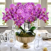 Nettenevime Yapay Çiçek Fuşya Damarlı Islak Orkide Uzun Dal 90 cm Orkide thumbnail 8