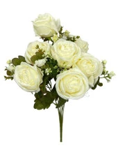 Nettenevime Yapay Çiçek Şakayık Gül 11 Dallı Büyük Demet 7Dal Gül 4 Dal Cipso Krem thumbnail 1