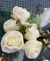 Nettenevime Yapay Çiçek Şakayık Gül 11 Dallı Büyük Demet 7Dal Gül 4 Dal Cipso Krem thumbnail 3