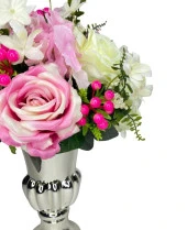 Nettenevime Yapay Çiçek Aranjmanı Pembe Beyaz Gül ve Kokinalı Gümüş Cam Kupa Vazoda Nişan Çiçeği İsteme Çiçeği thumbnail 6