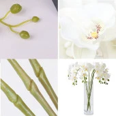 3lü Set Yapay Çiçek Islak Orkide ve 2 Adet Orkide Yaprağı Gerçeksi Doku Uzun Dal 90cm - 2