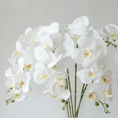 3lü Set Yapay Çiçek Islak Orkide ve 2 Adet Orkide Yaprağı Gerçeksi Doku Uzun Dal 90cm - 4