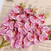 4lü Set Yapay Çiçek Pembe Islak Orkide ve 2 Adet Orkide Yaprağı Gerçeksi Doku Uzun Dal 90cm - 6