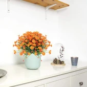 Nettenevime Yapay Çiçek Turuncu Papatya 7 Dallı Plastik Dekoratif Yapay Bitki thumbnail 2