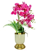 Nettenevime Yapay Çiçek 3lü Fuşya Orkide Metal Krem Gold Saksıda Orkide 60cm - 1