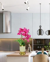 Nettenevime Yapay Çiçek 3lü Fuşya Orkide Metal Krem Gold Saksıda Orkide 60cm - 2