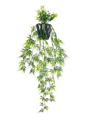 Yapay Çiçek Sarkan Bambu Yapraklı Bitki Küçük Siyah Saksıda Yapay Sarmaşık 65cm thumbnail 1
