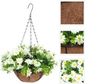 Nettenevime Yapay Çiçek Sarkaç Askılı Makreme Sepette Beyaz Papatya Ve Şimşir Yeşillik Çiçek Sepeti thumbnail 4