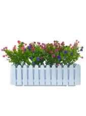 Nettenevime Yapay Çiçek Beyaz Çit Balkon Saksısı Renkli Mineli Şimşir Çiçekli 55*35cm - 1