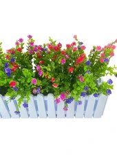 Nettenevime Yapay Çiçek Beyaz Çit Balkon Saksısı Renkli Mineli Şimşir Çiçekli 55*35cm - 3