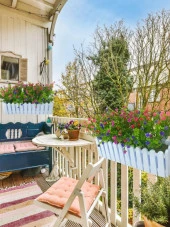 Nettenevime Yapay Çiçek Beyaz Çit Balkon Saksısı Renkli Mineli Şimşir Çiçekli 55*35cm - 6