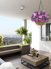 Nettenevime Yapay Çiçek Sarkaç Askılı Makreme Sepette Açelya Lila Çiçek Sepeti thumbnail 4