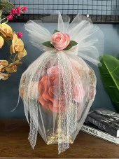 Nettenevime Yapay Çiçek Latex Aranjmanı Tüllü Kare Ayaklı Yuvarlak Metal Gold Vazolu Masa Üstü Çiçeği Arajman thumbnail 1