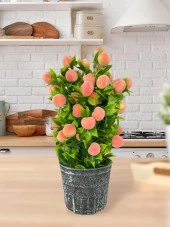 Nettenevime Yapay Çiçek Gri Seramik Saksıda Şeftali Ağacı thumbnail 1
