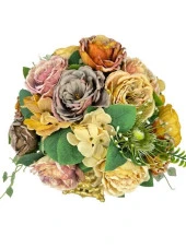 Nettenevime Yapay Çiçek Aranjmanı Büyük Boy Somon Tonlar Gold Metal Vazolu Arajman Nişan Kız İsteme Çiçeği - 5