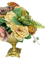 Nettenevime Yapay Çiçek Aranjmanı Büyük Boy Somon Tonlar Gold Metal Vazolu Arajman Nişan Kız İsteme Çiçeği - 7
