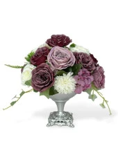 Nettenevime Yapay Çiçek Aranjmanı Büyük Boy Mor Beyaz Tonlar Gümüş Metal Vazolu Arajman Nişan Kız İsteme Çiçeği thumbnail 1