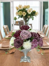 Nettenevime Yapay Çiçek Aranjmanı Büyük Boy Mor Beyaz Tonlar Gümüş Metal Vazolu Arajman Nişan Kız İsteme Çiçeği thumbnail 2