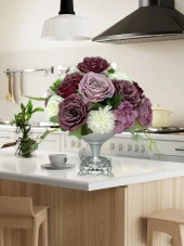 Nettenevime Yapay Çiçek Aranjmanı Büyük Boy Mor Beyaz Tonlar Gümüş Metal Vazolu Arajman Nişan Kız İsteme Çiçeği thumbnail 3