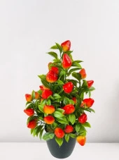 Yapay Çiçek Çilek Ağacı Siyah Saksıda Çilek 30cm - 2