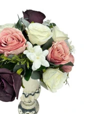 Nettenevime Yapay Çiçek Aranjmanı Büyük Boy Mürdüm Tonlar Gümüş Cam Kupa Vazolu Arajman Nişan Kız İsteme Çiçeği thumbnail 3