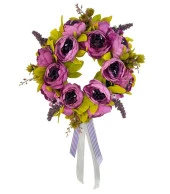 Nettenevime Yapay Çiçek Kapı Süsü Mor Şakayık Marsilya Güllü Yılbaşı Kapı Çelengi thumbnail 1