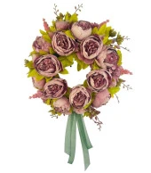 Nettenevime Yapay Çiçek Kapı Süsü Gülkurusu Pudra Marsilya Güllü Şakayık Yılbaşı Kapı Çelengi thumbnail 1