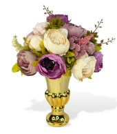 Nettenevime Yapay Çiçek Aranjmanı Mor Pembe Gülkurusu Rengi Gold Cam Vazoda Nişan Çiçeği İsteme Çiçeği thumbnail 1