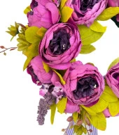 Nettenevime Yapay Çiçek Kapı Süsü Mor Şakayık Marsilya Güllü Yılbaşı Kapı Çelengi thumbnail 2