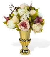 Nettenevime Yapay Çiçek Aranjmanı Pembe Beyaz Krem Rengi Gold Cam Vazoda Nişan Çiçeği İsteme Çiçeği thumbnail 2