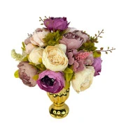 Nettenevime Yapay Çiçek Aranjmanı Mor Pembe Gülkurusu Rengi Gold Cam Vazoda Nişan Çiçeği İsteme Çiçeği thumbnail 4