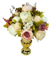 Nettenevime Yapay Çiçek Aranjmanı Pembe Beyaz Krem Rengi Gold Cam Vazoda Nişan Çiçeği İsteme Çiçeği thumbnail 4