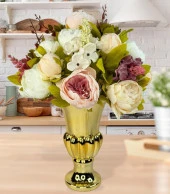 Nettenevime Yapay Çiçek Aranjmanı Pembe Beyaz Krem Rengi Gold Cam Vazoda Nişan Çiçeği İsteme Çiçeği thumbnail 6