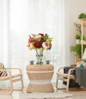 Nettenevime Yapay Çiçek Aranjmanı Fuşya Pembe Gülkurusu Rengi Gümüş Cam Vazoda Nişan Çiçeği İsteme Çiçeği thumbnail 3