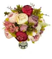 Nettenevime Yapay Çiçek Aranjmanı Fuşya Pembe Gülkurusu Rengi Gümüş Cam Vazoda Nişan Çiçeği İsteme Çiçeği thumbnail 4