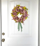 Nettenevime Yapay Çiçek Kapı Süsü Gülkurusu Pudra Marsilya Güllü Şakayık Yılbaşı Kapı Çelengi thumbnail 5