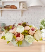 Nettenevime Yapay Çiçek Aranjmanı Gondol Vazoda Pembe Krem Beyaz Tonlarında Marsilya Gülü Şakayık Çiçekleri - 2