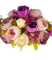 Nettenevime Yapay Çiçek Aranjmanı Gondol Vazoda Mor Pudra Pembe Tonlarında Marsilya Gülü Şakayık Çiçekleri - 3