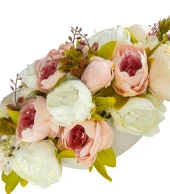 Nettenevime Yapay Çiçek Aranjmanı Gondol Vazoda Pembe Krem Beyaz Tonlarında Marsilya Gülü Şakayık Çiçekleri - 4