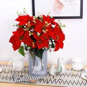 Nettenevime Yapay Çiçek Atatürk Çiçeği Kırmızı Demet Kadife Dokulu Christmas Flower - 2