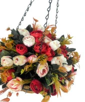 Nettenevime Yapay Çiçek Sarkaç Askılı Makreme Sepette Erengül Kırmızılı Çiçek Sepeti thumbnail 3