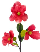 Yapay Çiçek Pembe Koyu Manolya Islak Doku 3 Kafalı Uzun Dal Çiçek Flowers 95cm - 3