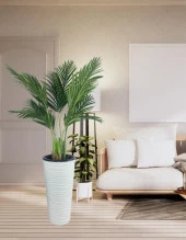 Nettenevime Yapay Areka Palmiye Ağacı Beyaz Kumsal Vazoda Yapay Ağaç 150cm 10 Yaprak thumbnail 2