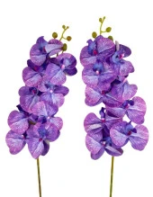 Nettenevime Yapay Çiçek Lila Damarlı Islak Orkide Gerçeksi Doku Uzun Dal 90 cm thumbnail 1