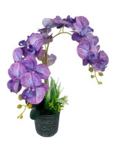 Nettenevime Yapay Çiçek 2li Lila Damarlı Islak Orkide Seramik Saksıda Orkide 60cm - 2