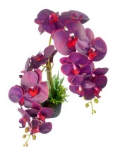 Nettenevime Yapay Çiçek 2li Mor Bordo Damarlı Islak Orkide Seramik Saksıda Orkide 60cm - 3