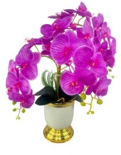 Nettenevime Yapay Çiçek 3lü Fuşya Orkide Metal Krem Gold Saksıda Orkide 60cm thumbnail 1